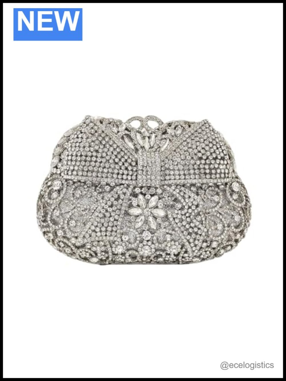 Crystal Bowknot Clutch Rhinestone Evening Bag with Detachable Chains Faux